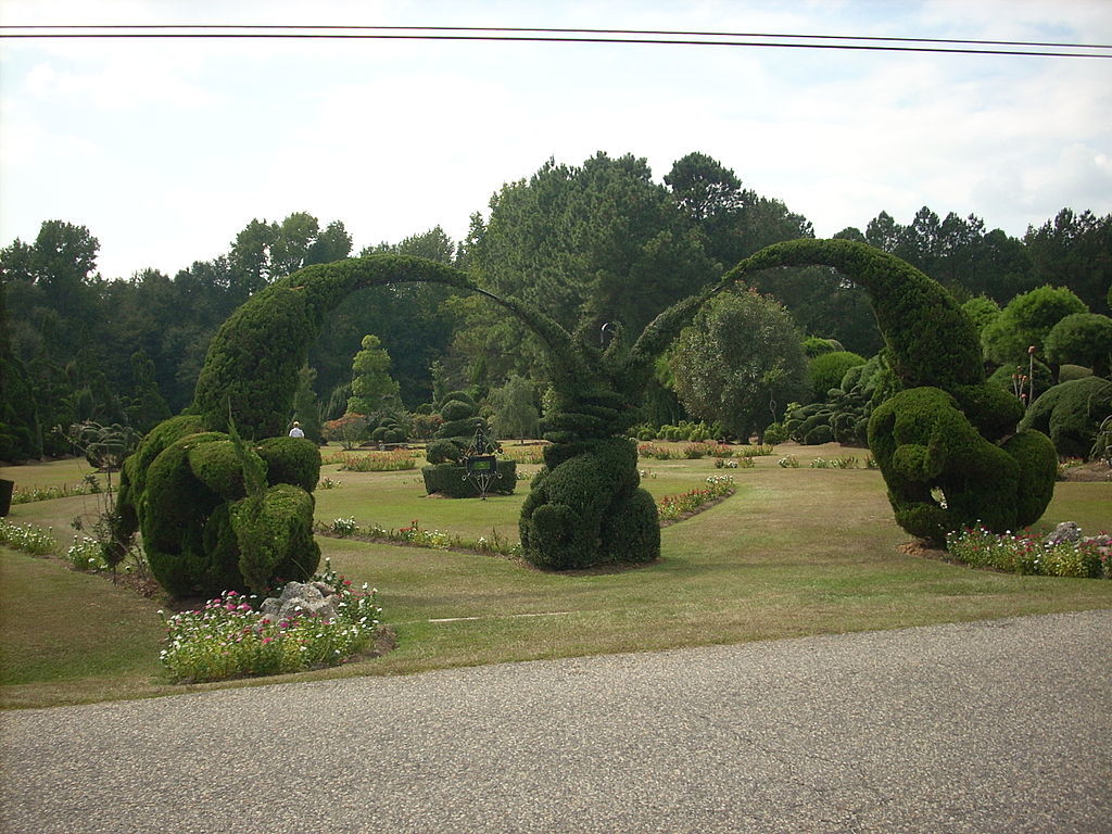 Entrance to Pearl Fryar's topiary garden in Bishopville, South Carolina