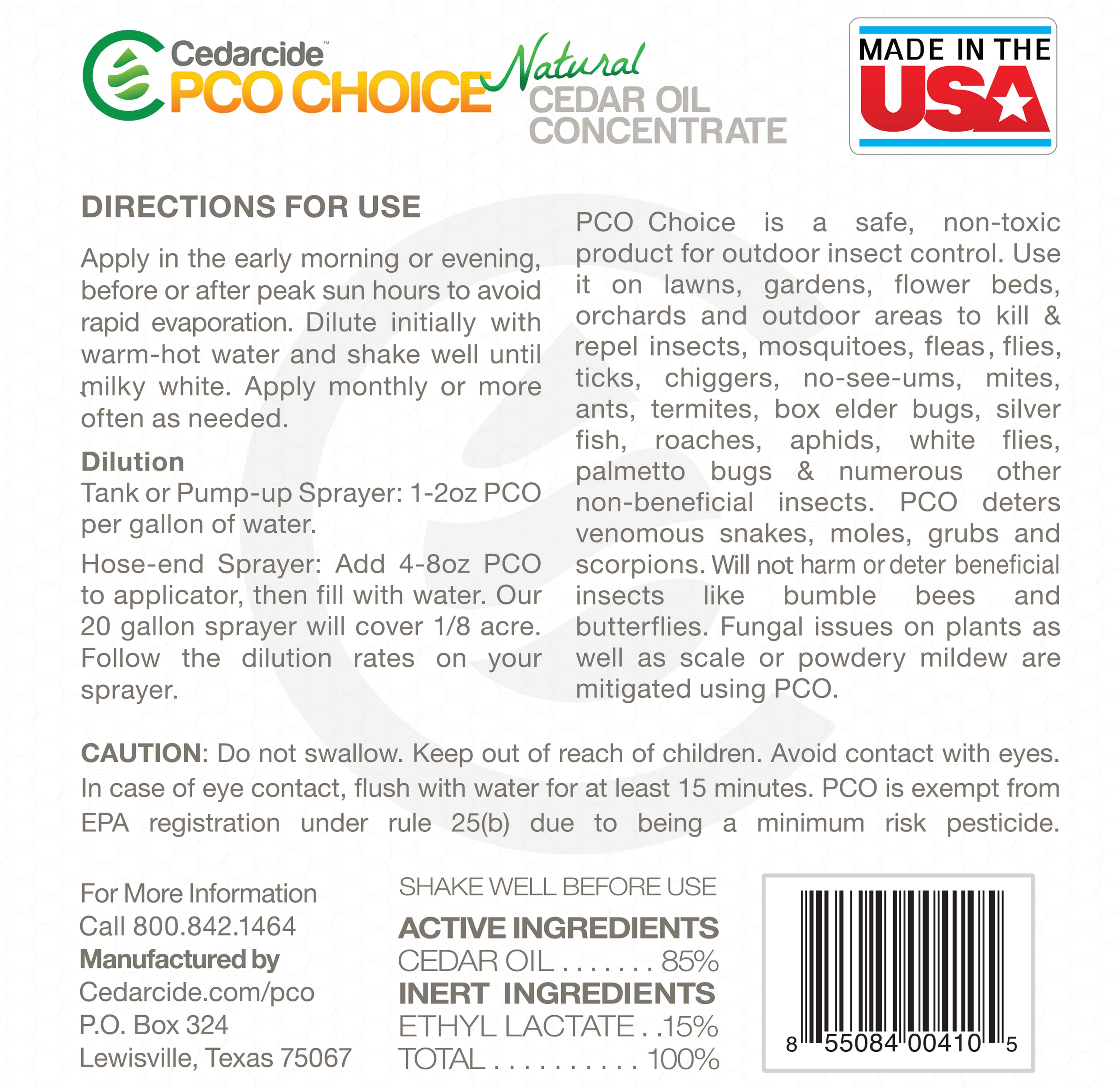 PCO CHOICE back label